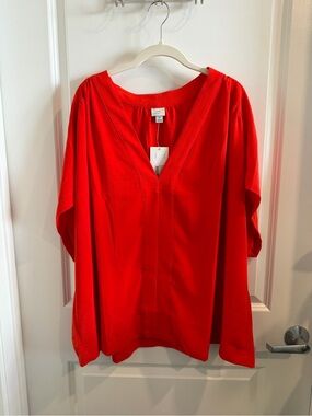 A New Day Red-Orange V-Neck Relaxed Women's Top NWT Size 3X